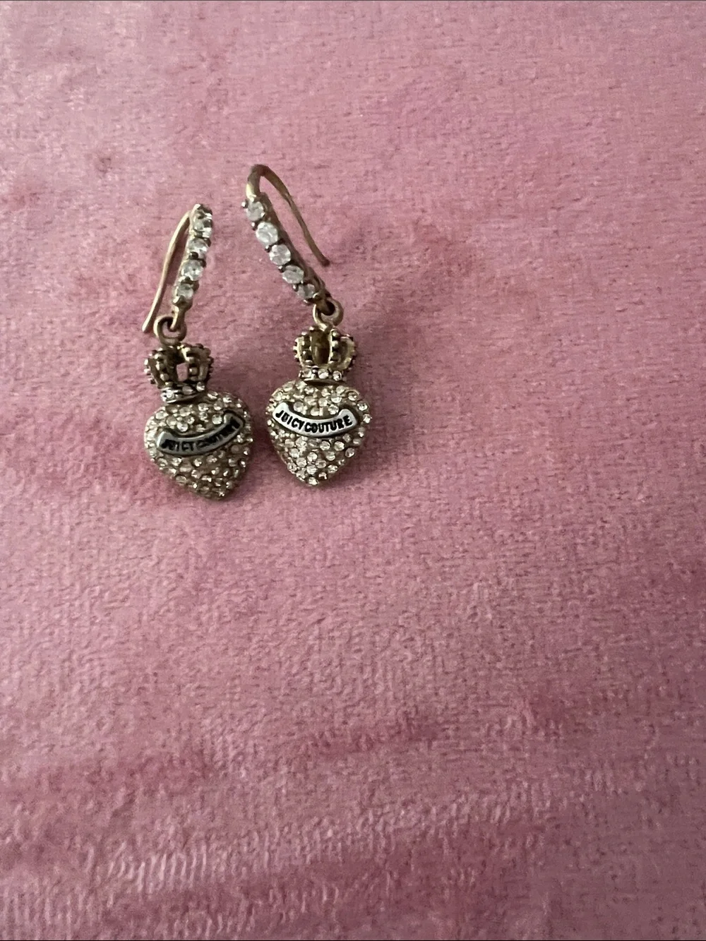Juicy Couture Gold-Tone Crystal Heart Crown Drop Earrings